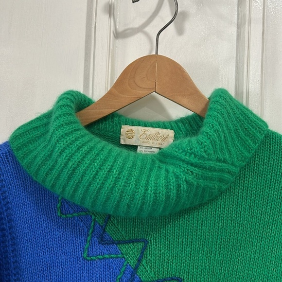 Vintage Emiliore Angora Wool 80s Color Block Turtleneck Sweater - M - Picture 3 of 9